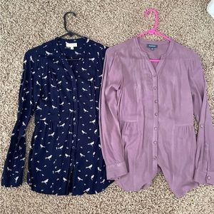 ModCloth bird and pink blue button up shirt